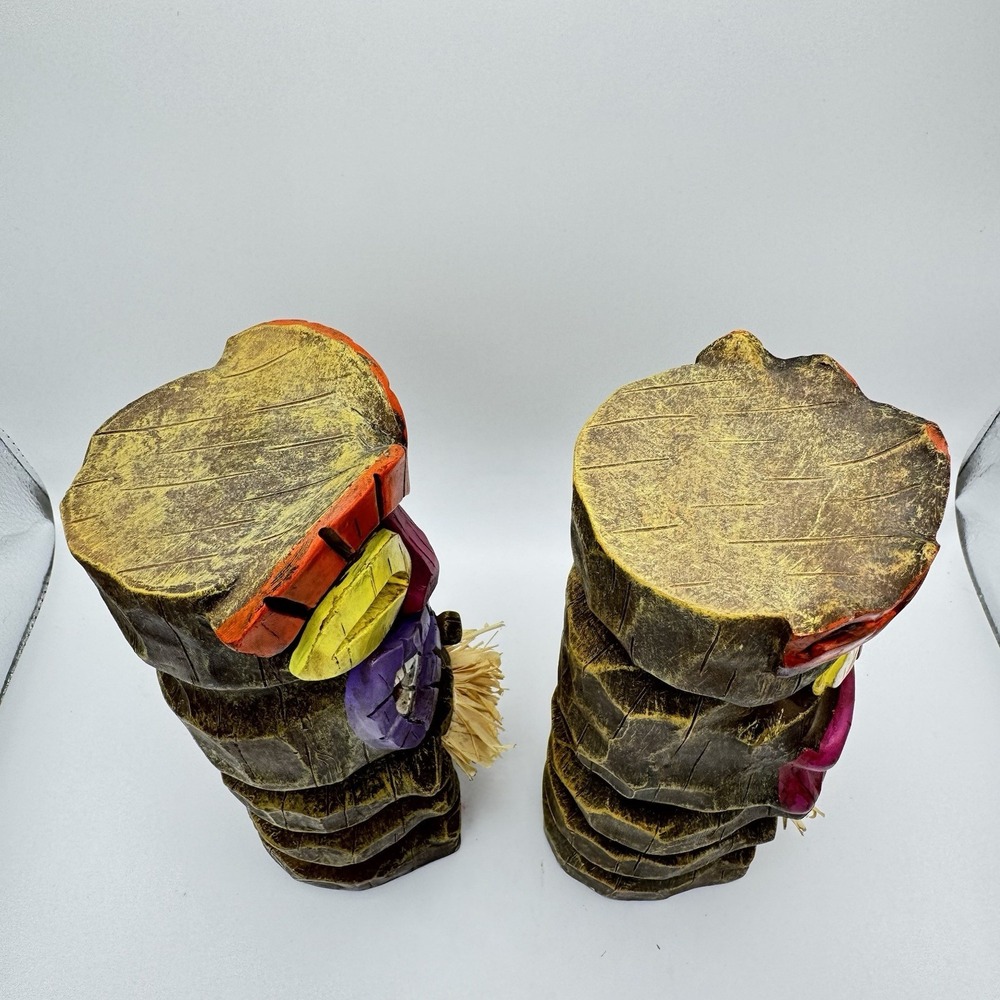 Set of 2 Carved Wooden Tiki Figures Polynesian Island Decor 10" - Picture 4 of 8